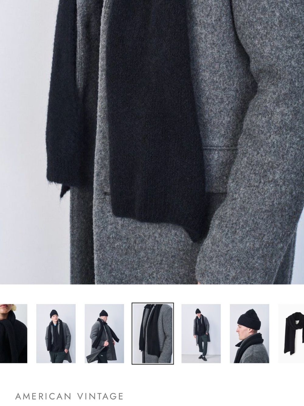 American Vintage East Rectangle Wool Black Scarf NWT